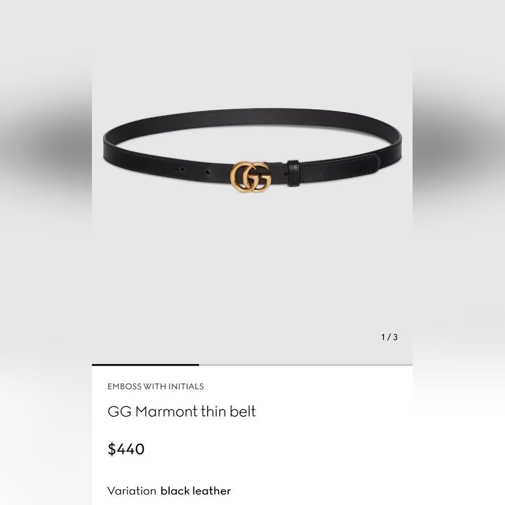 Authentic Gucci Black (THIN) Leather Belt with Gold Buckle. #127